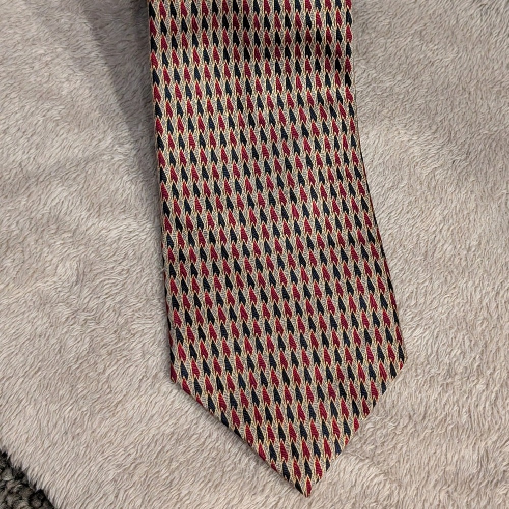 Raphael Silk Tie Geometric Diamond Roma Milano Red Gold Navy Blue Handmade Italy